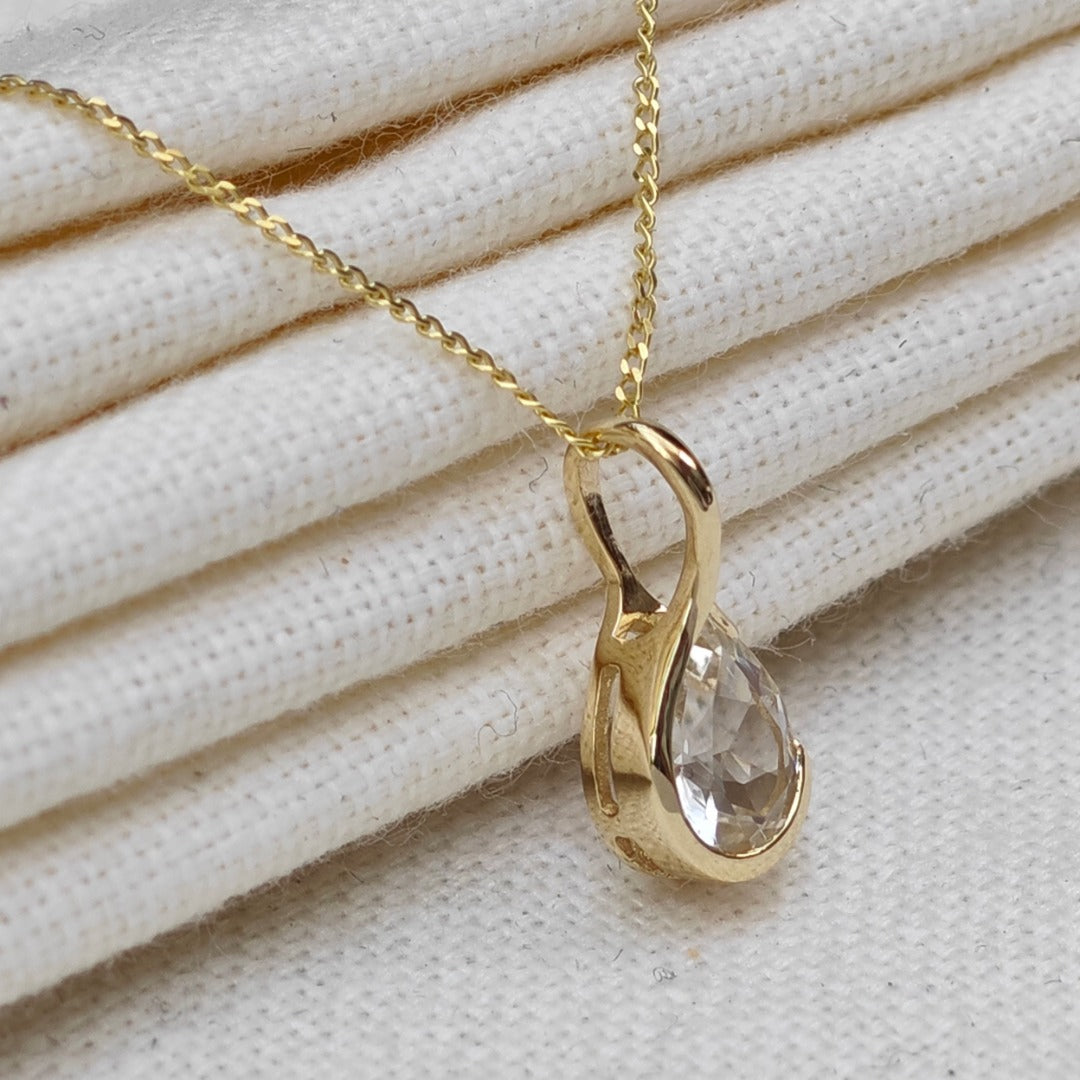 9ct Yellow Gold Topaz Necklace Infinity Loop Natural Gemstone Handmade