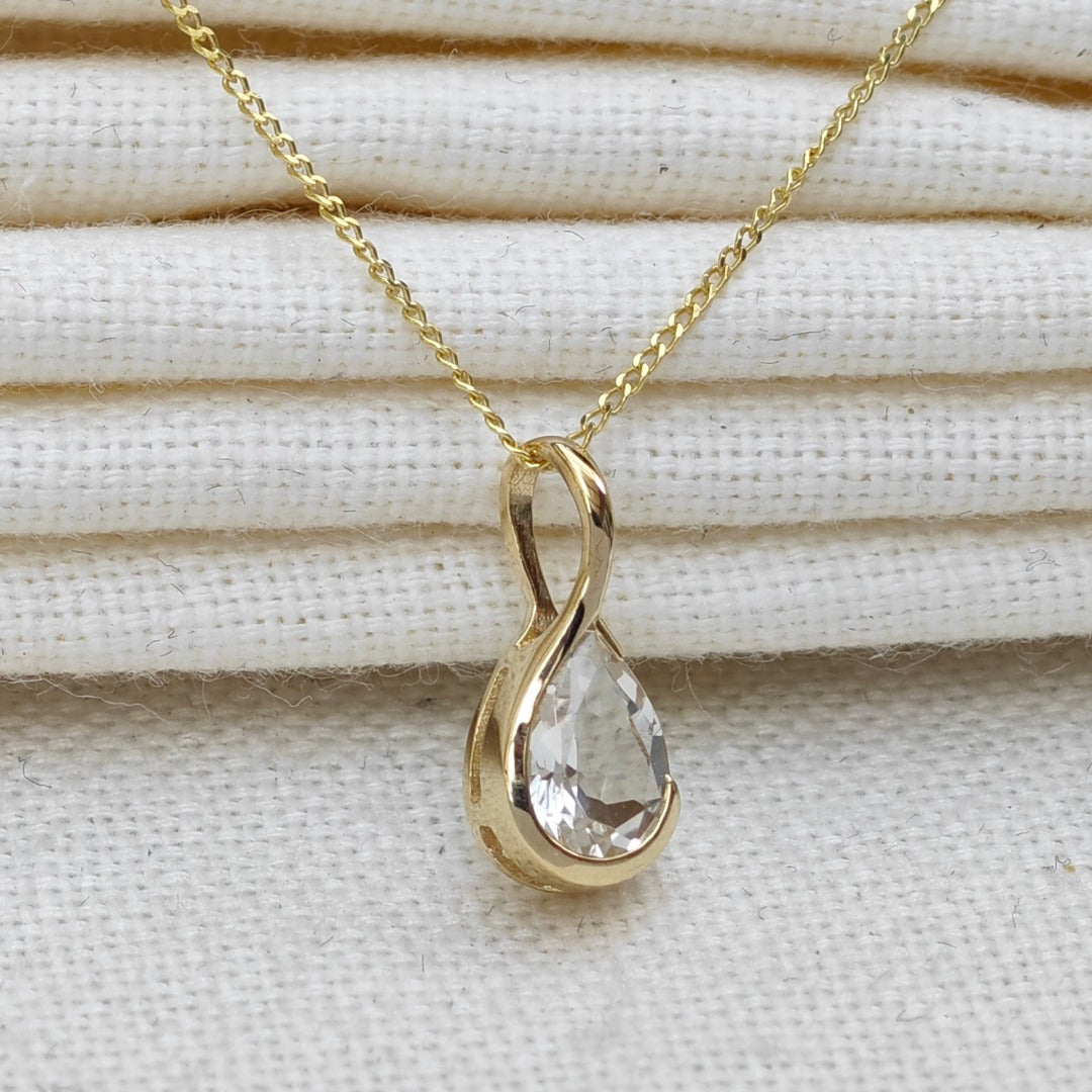 9ct Yellow Gold Topaz Necklace Infinity Loop Natural Gemstone Handmade
