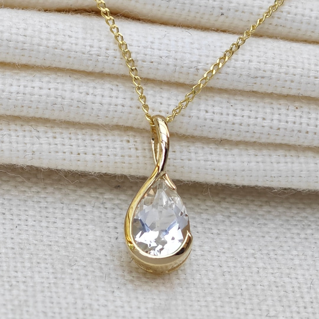 9ct Yellow Gold Topaz Necklace Infinity Loop Natural Gemstone Handmade