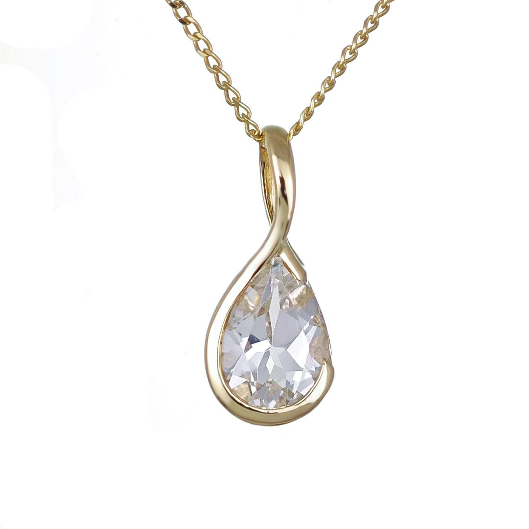 9ct Yellow Gold Topaz Necklace Infinity Loop Natural Gemstone Handmade