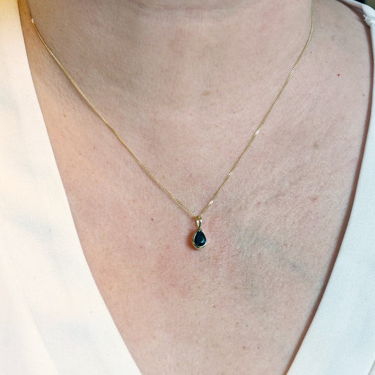 9ct Yellow Gold Sapphire Necklace Infinity Loop Natural Inky Blue Gemstone