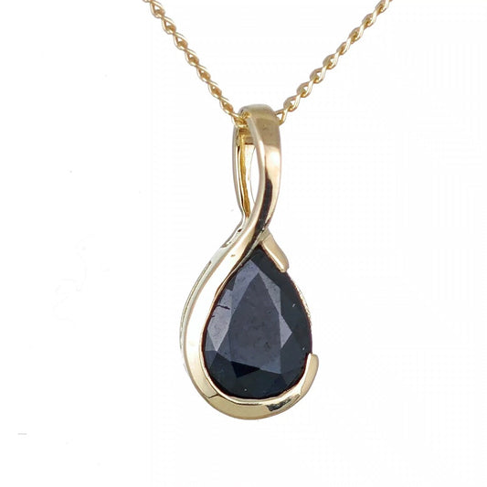 9ct Yellow Gold Sapphire Necklace Infinity Loop Natural Inky Blue Gemstone