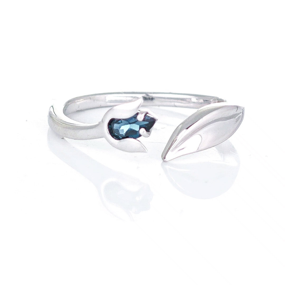 topaz tulip ring sterling silver adjustable london blue gemstone designed in the UK