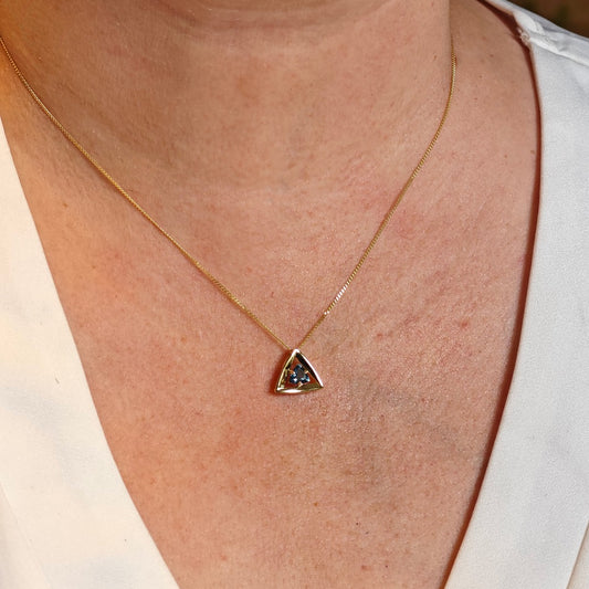 9ct Yellow Gold Topaz Pendant  Natural Treated London Blue Trillion Gemstone