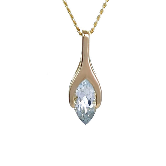 9ct Gold Aquamarine Pendant Minimalist Marquise