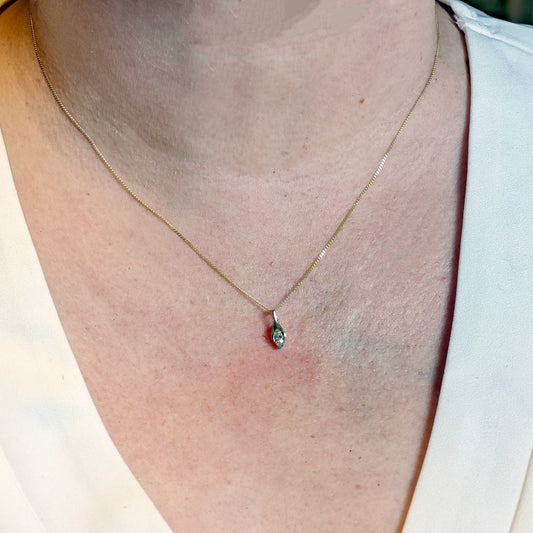9ct Gold Aquamarine Pendant Minimalist Marquise