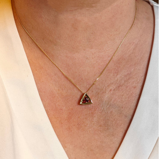 9ct Gold Garnet Necklace Red Trillion Gemstone Pendant