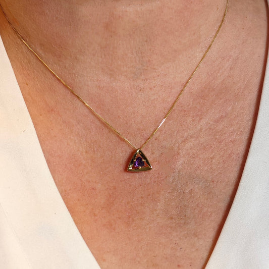 9ct Gold Triangle Amethyst Pendant Natural Purple Trillion Gemstone