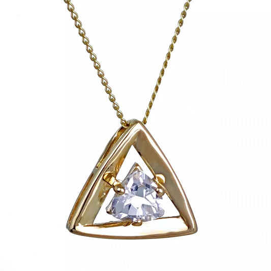 9ct Yellow Gold Topaz Necklace Natural White Trillion Gemstone Pendant