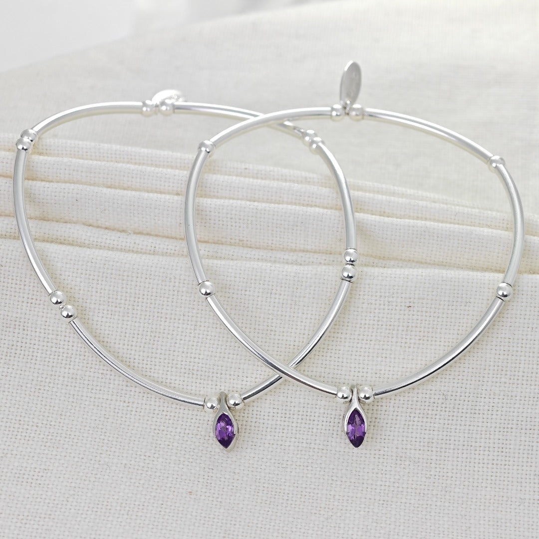 Amethyst Stretch Bracelet Sterling Silver Minimalist Stackable
