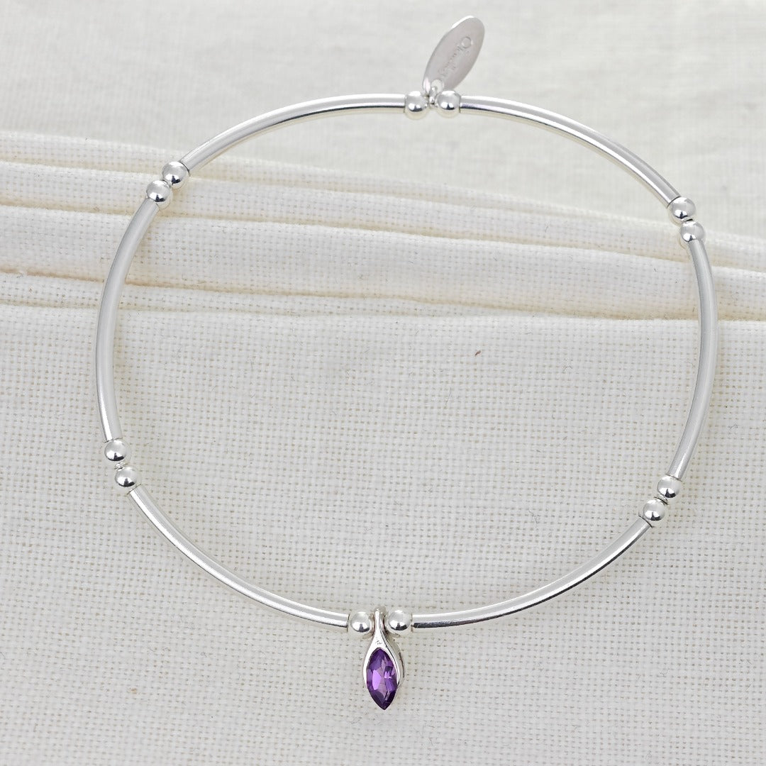 Amethyst Stretch Bracelet Sterling Silver Minimalist Stackable