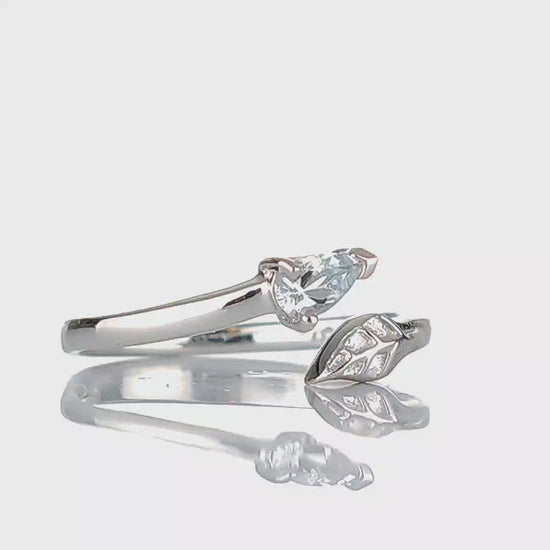 Aquamarine Adjustable Leaf ring sterling silver