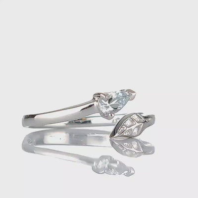 Aquamarine Adjustable Leaf ring sterling silver