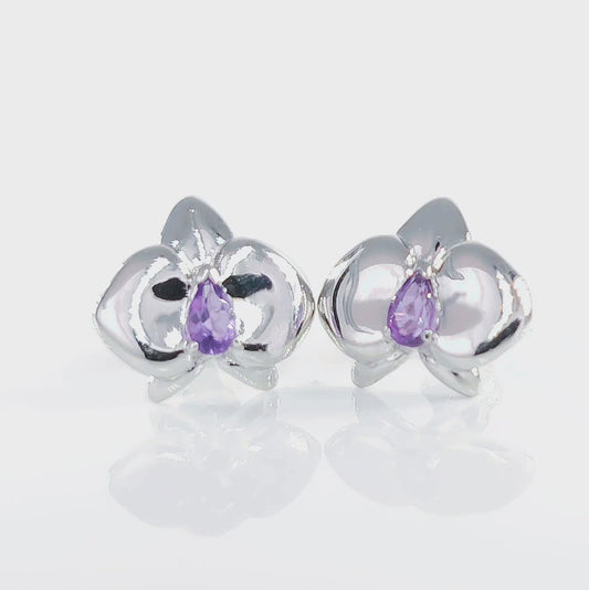 Amethyst Aphrodite Orchid Stud Earrings Sterling Silver