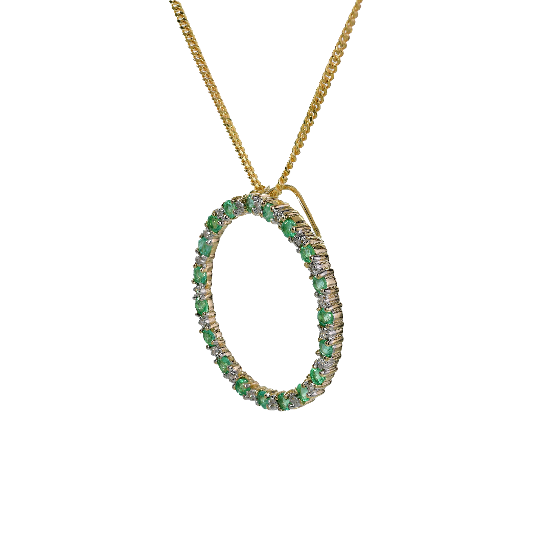 9ct Gold Necklace Diamond Emerald Circle