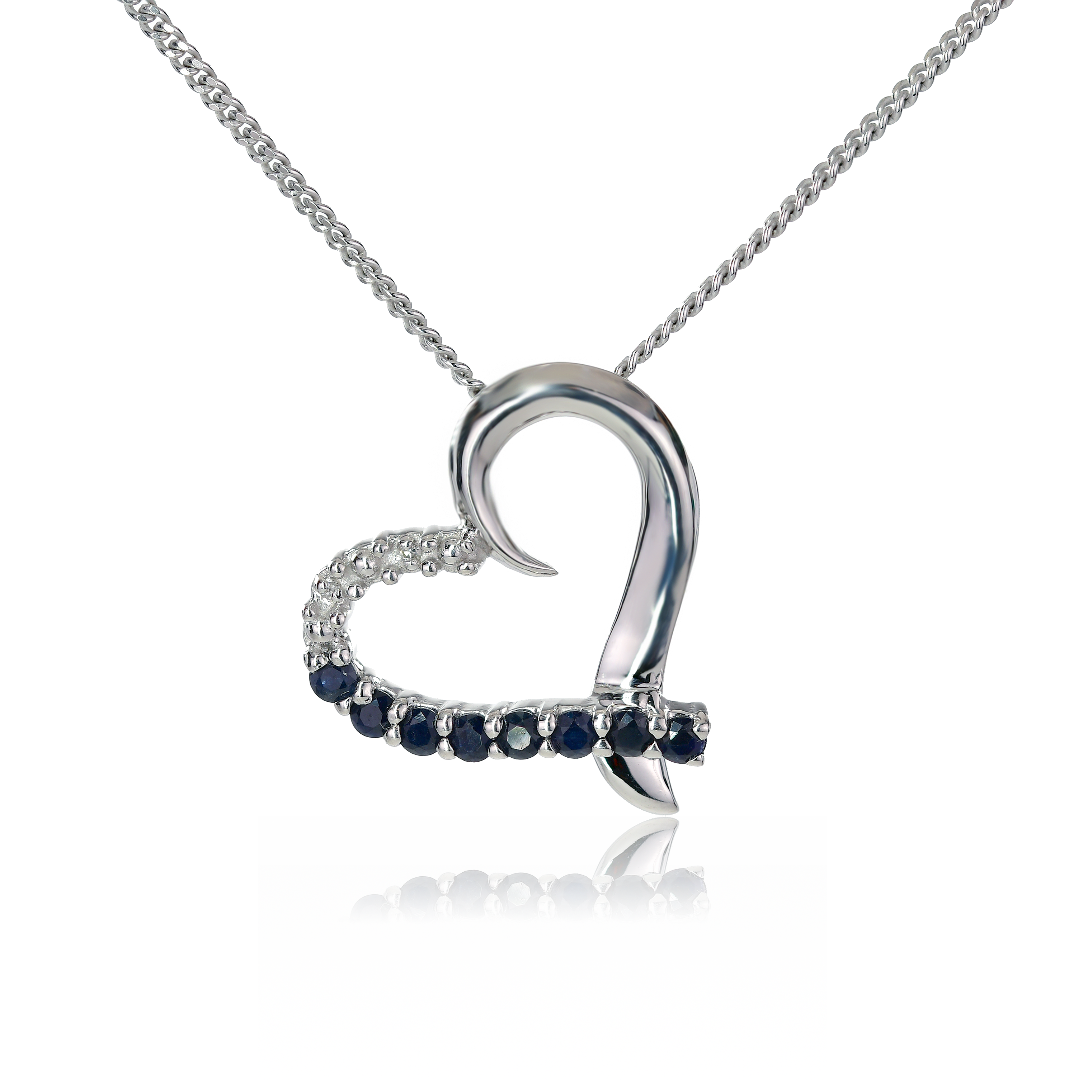 sapphire heart necklace 18'' chain designed in the UK