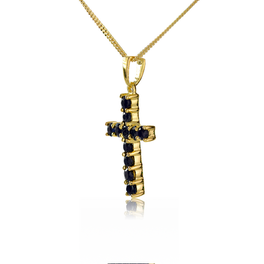 Silver Necklace Gold Plate 1.65ct Sapphire Blue Cross 18'' Chain