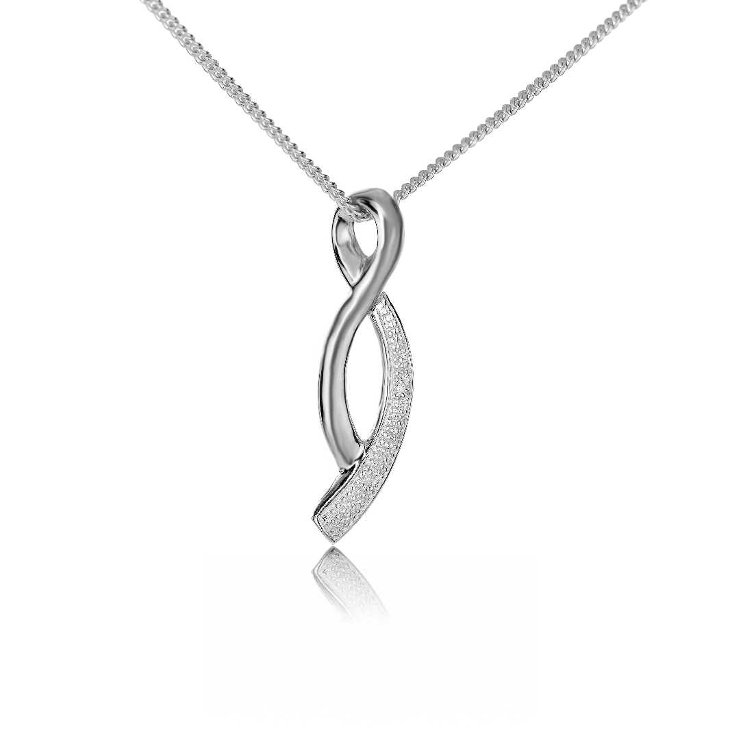 silver diamond necklace eternal loop 18'' chain ojewellery pdeosr designed in the UK