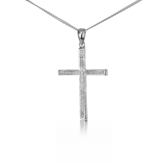 Diamond Cross Necklace Dangle Earring Set April Birthstone