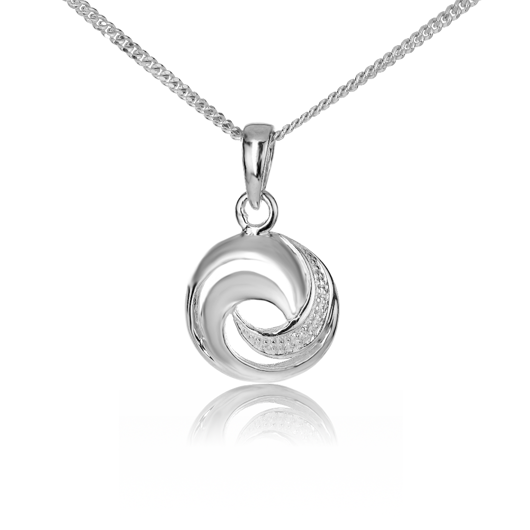 ojewellery silver diamond necklace swirl womens designed in the UK