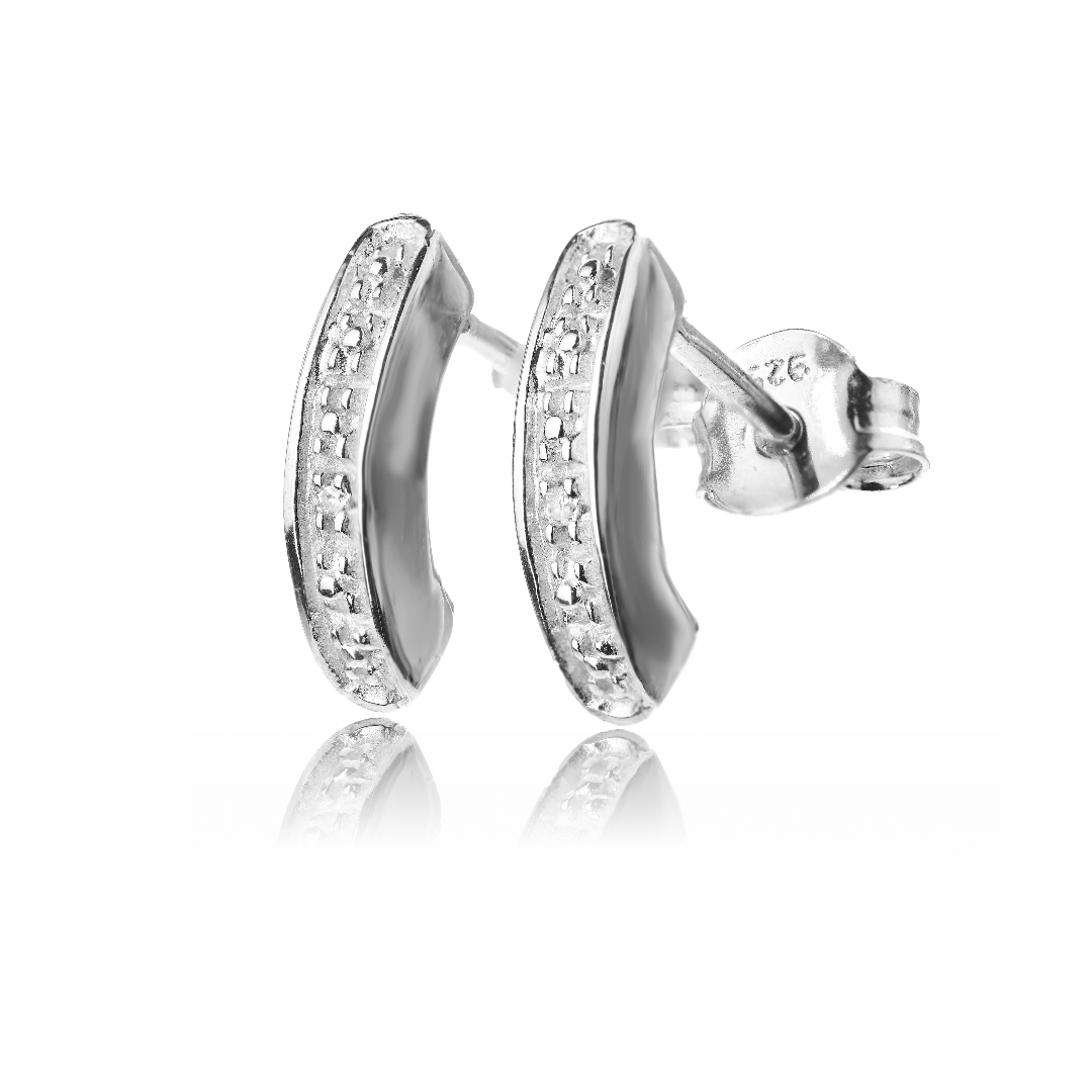 silver diamond earrings half hoop contemporary womens designed in the UK