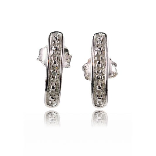 Silver Diamond Earrings Half Hoop Contemporary Womens