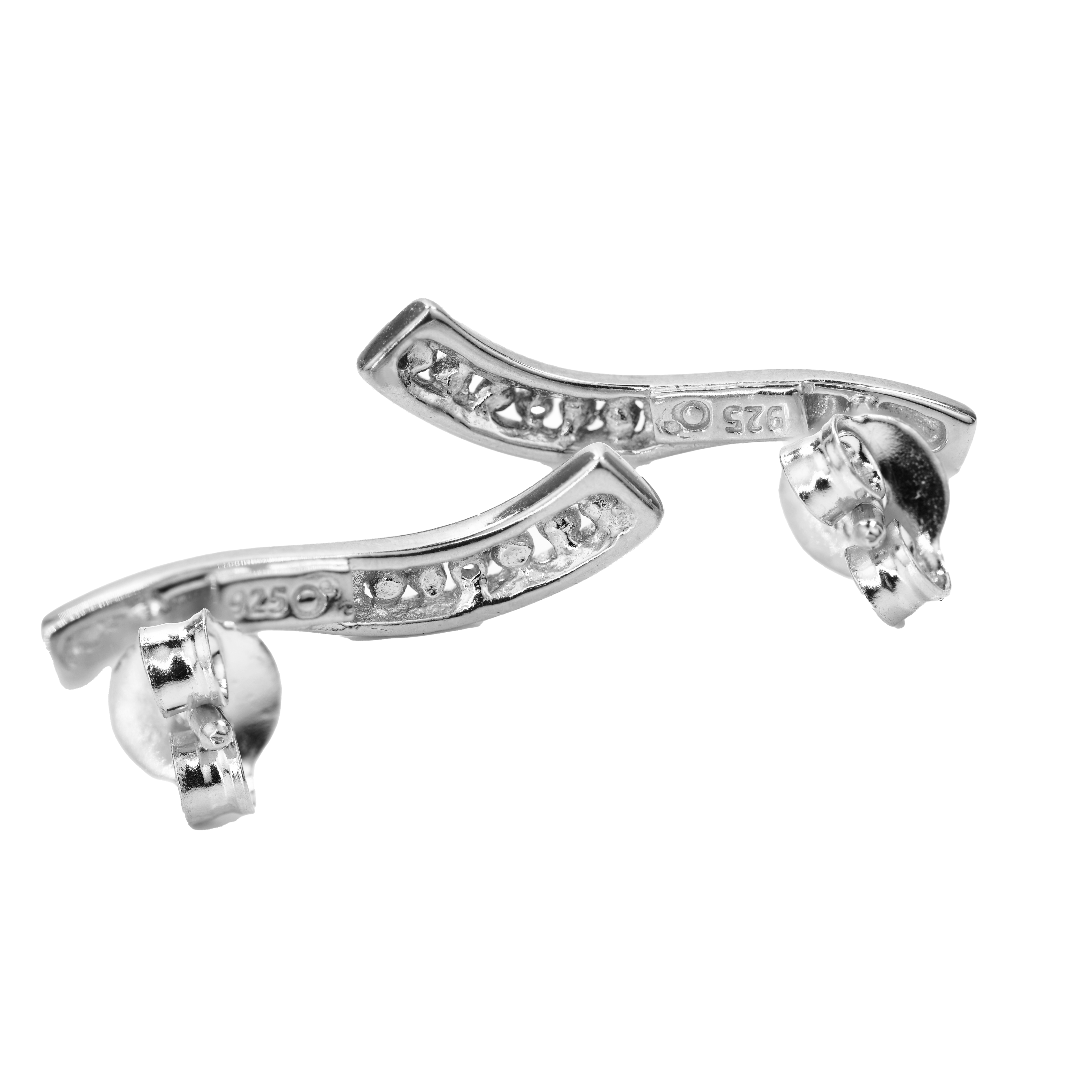 Silver Diamond Earrings Stud Wave Single Womens
