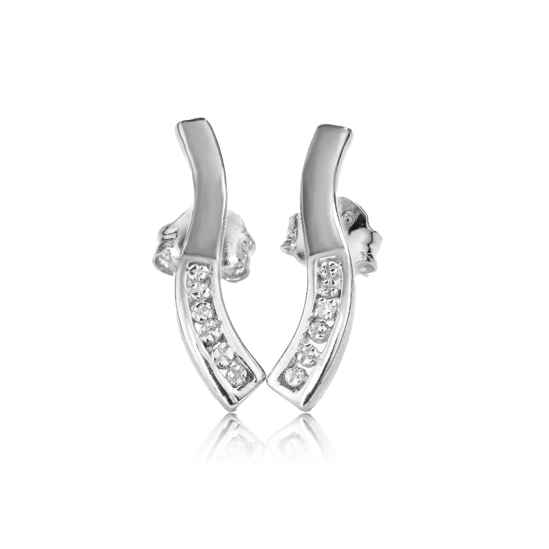 silver diamond earrings stud wave single womens designed in the UK