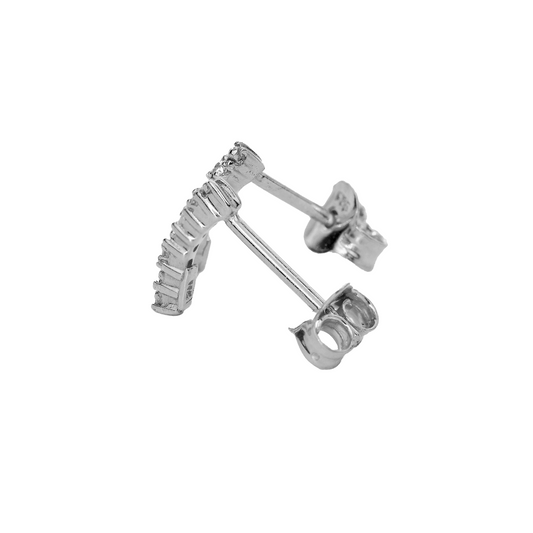 Silver Diamond Earrings Half Hoop Womens