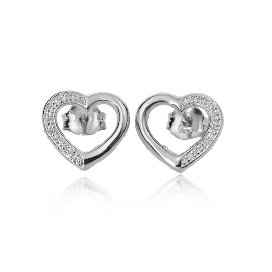 Silver Diamond Earrings Stud Heart Womens