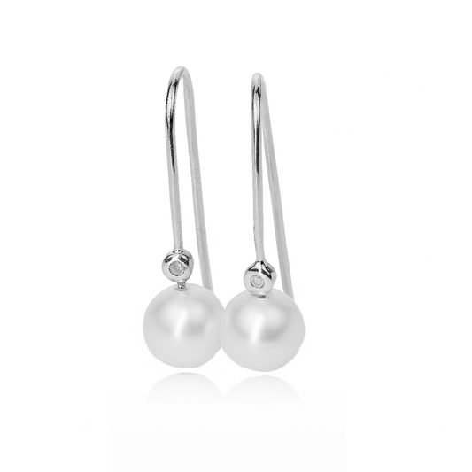 Silver Diamond Earrings Drop Pearl Hook Womens