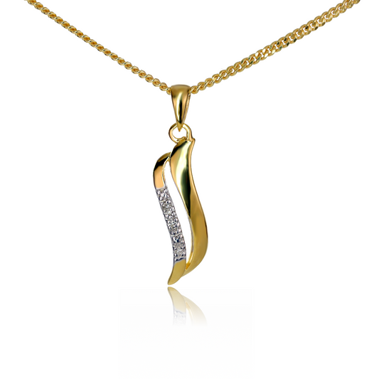 Silver Diamond Necklace Gold Plate Double Wave Womens