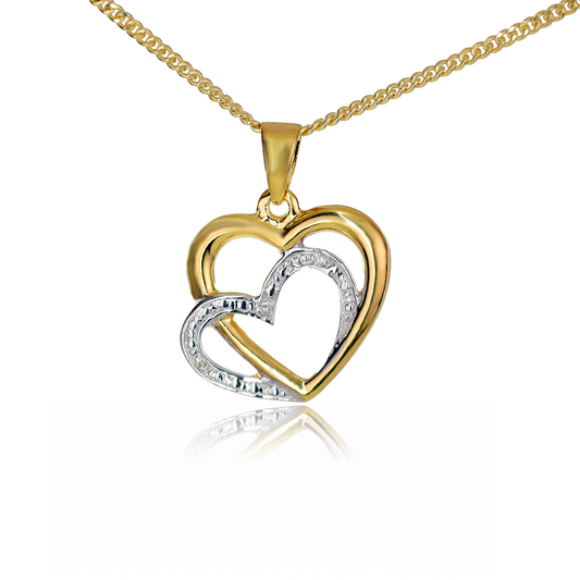 Silver Diamond Necklace Gold Plate Double Heart
