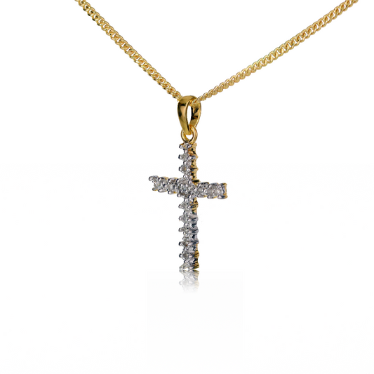 Silver Diamond Necklace Gold Plate Cross 18'' Chain Ojewellery PDC1YG