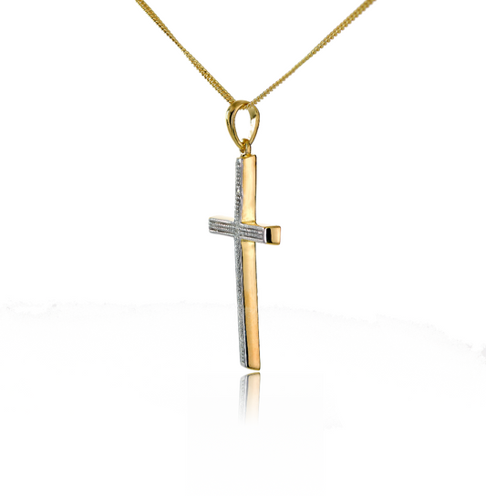 Silver Diamond Necklace Gold Plate Cross 42.5mm 18'' Chain Ojewellery PDC2YG