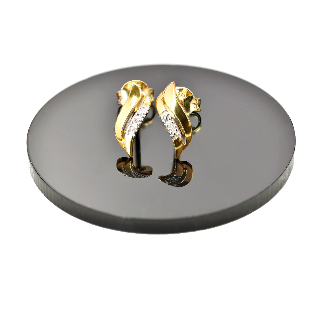 Silver Diamond Earrings Gold Plate Stud Wave Double Womens