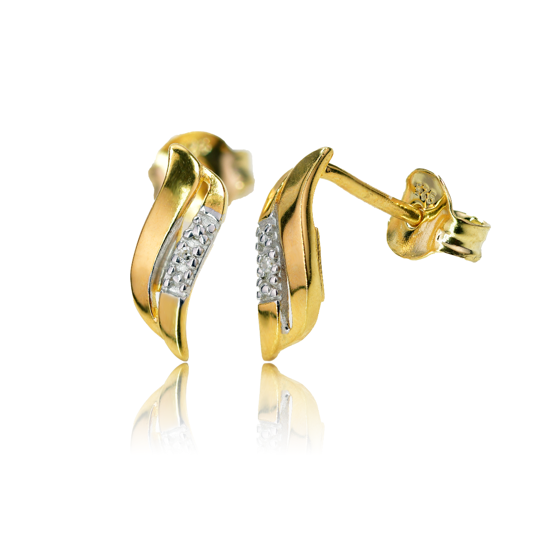 Silver Diamond Earrings Gold Plate Stud Wave Double Womens