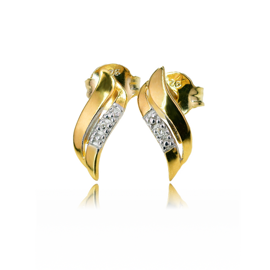 Silver Diamond Earrings Gold Plate Stud Wave Double Womens