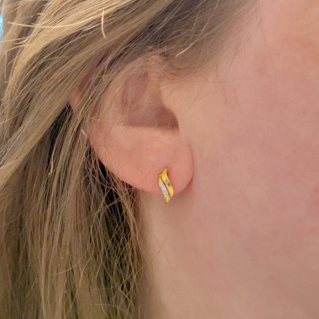 Silver Diamond Earrings Gold Plate Stud Wave Double Womens