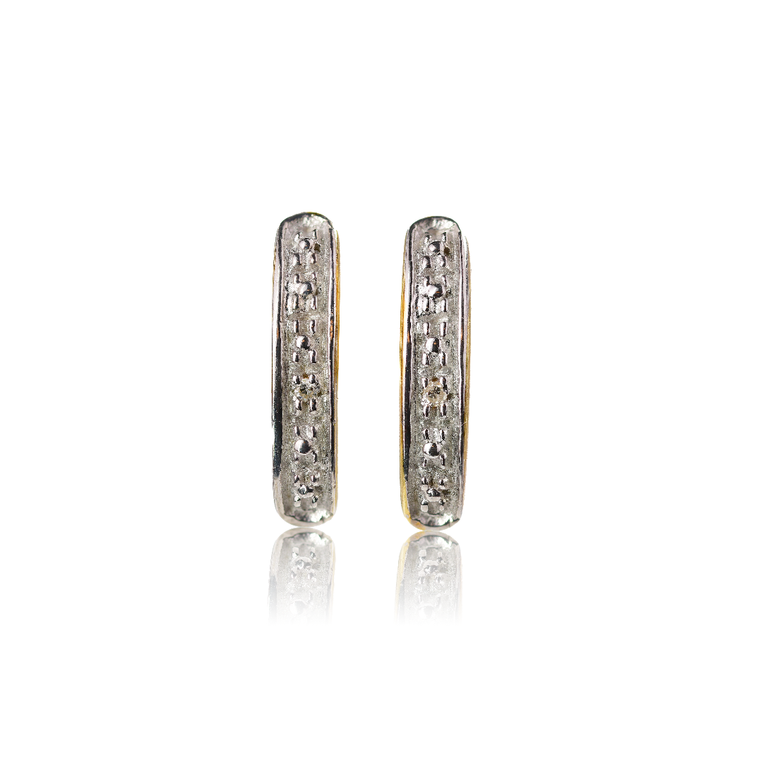 Diamond Stud Earrings Gold Plated Sterling Silver Curved Bar