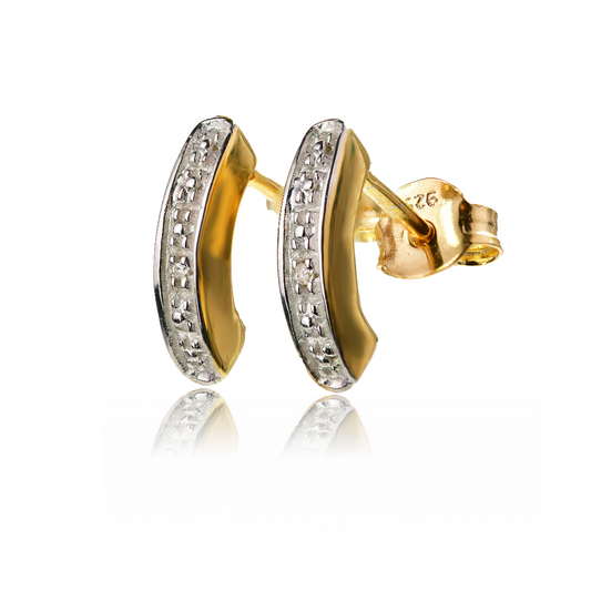 Diamond Stud Earrings Gold Plated Sterling Silver Curved Bar