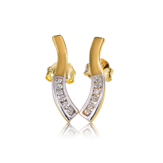 Diamond Wave Earrings Gold Plated Sterling Silver Long Studs