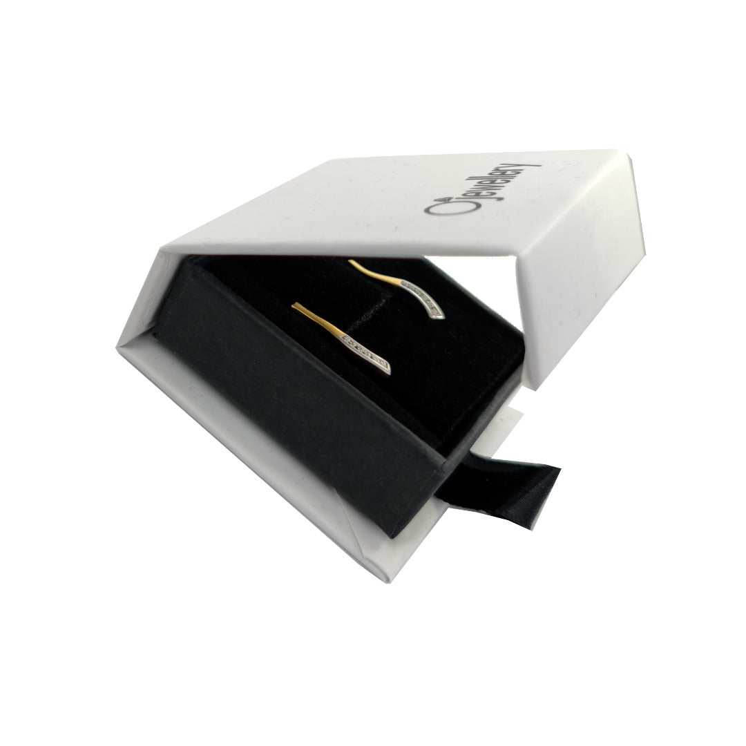 Diamond Wave Earrings Gold Plated Sterling Silver Long Studs