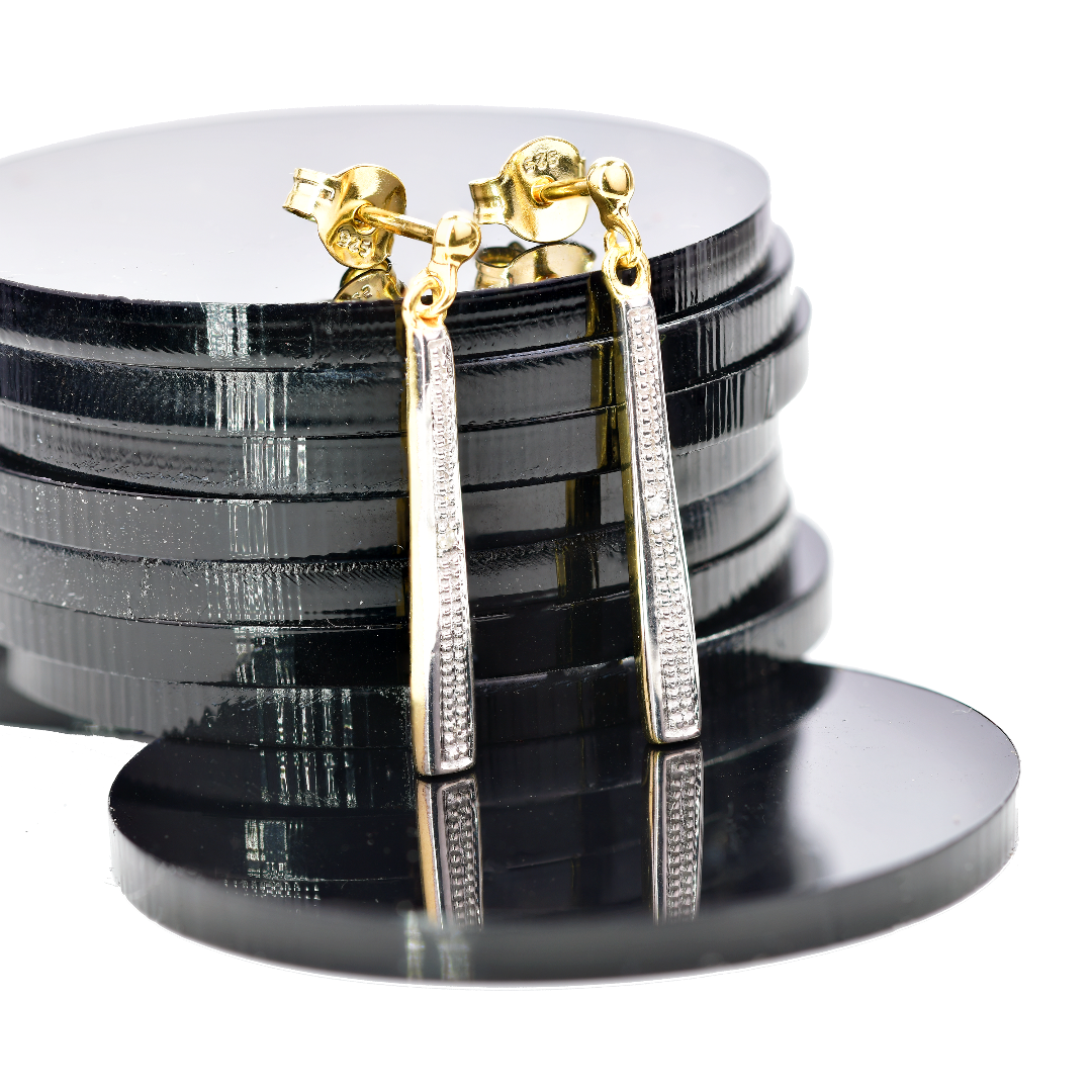 Diamond Drop Stud Earrings in Gold Plated Sterling Silver