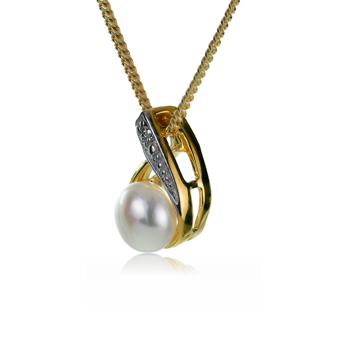 Diamond Pearl Pendant Gold Plated Sterling Silver