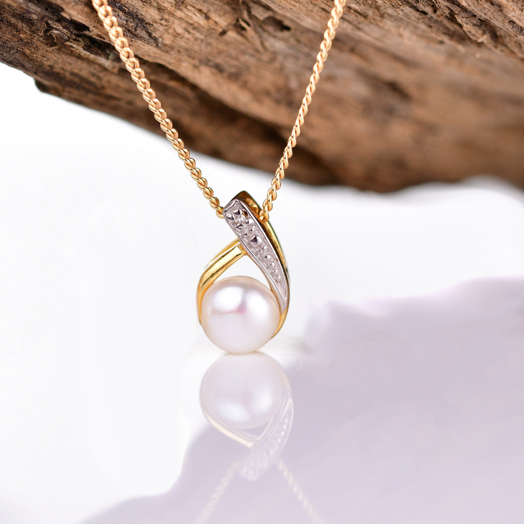Diamond Pearl Pendant Gold Plated Sterling Silver