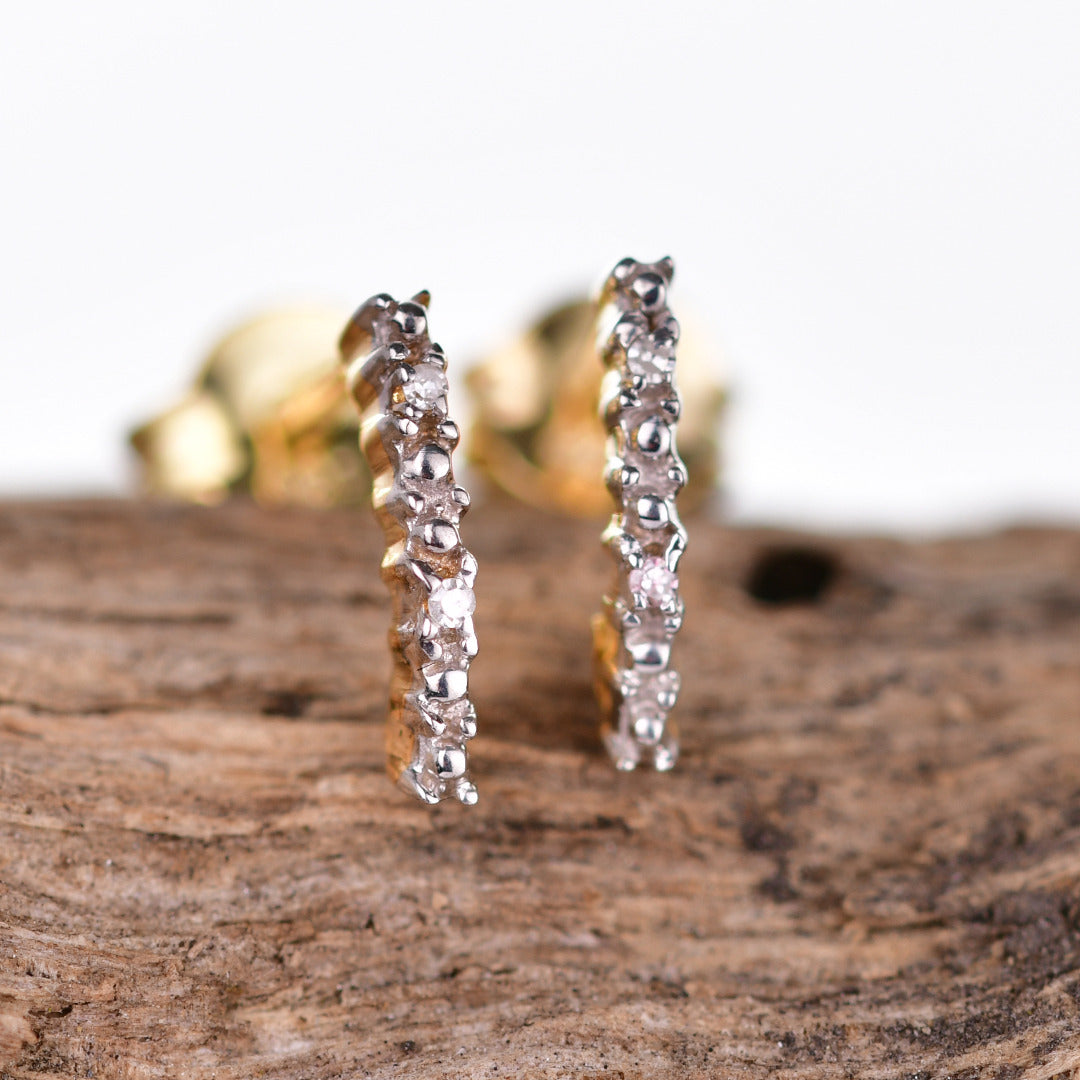 diamond bar earrings gold plated sterling silver designed in the UK
