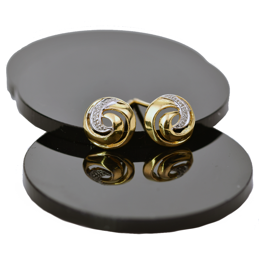 Diamond Swirl Stud Earrings Gold Plated Sterling Silver