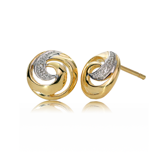 Diamond Swirl Stud Earrings Gold Plated Sterling Silver