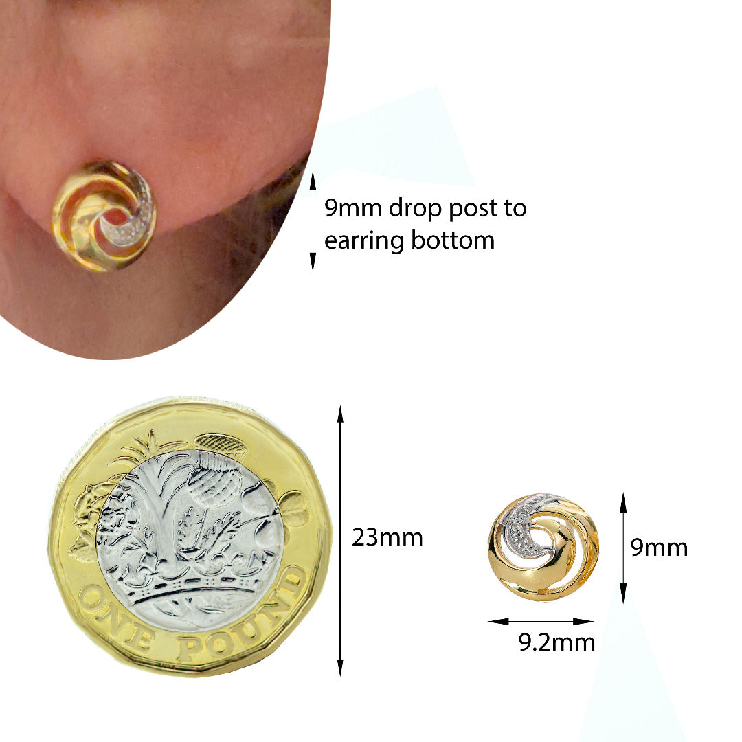Diamond Swirl Stud Earrings Gold Plated Sterling Silver